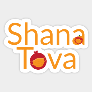 Shana Tova, apple pomegranate wearing face mask Sticker